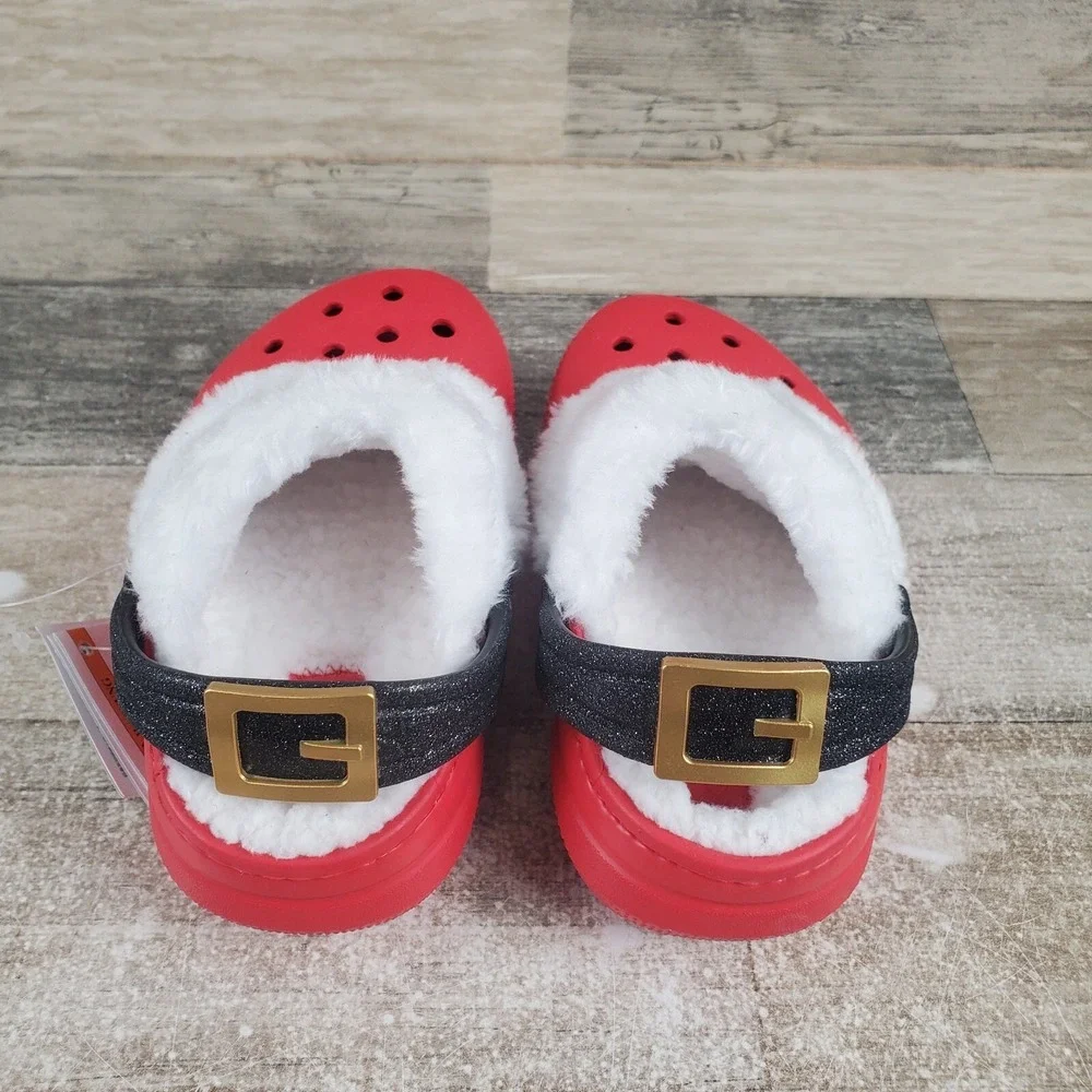 Crocs Classic Lined Santa Kids Clogs Sz 8 C8 Red Rubber Slip-On Slingback‎ Shoes